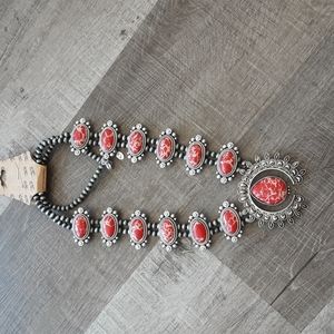 Cheeky's Squash Blossom Necklace red with Navajo pearl